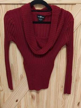 It's Our Time Red Ribbed Cowl Neck Sweater